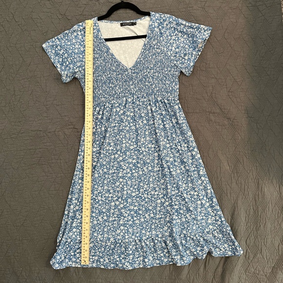 Maternity Smocked Short Sleeve Summer Dress V Neck Boho Ruffle Casual Swing Midi - Picture 5 of 11